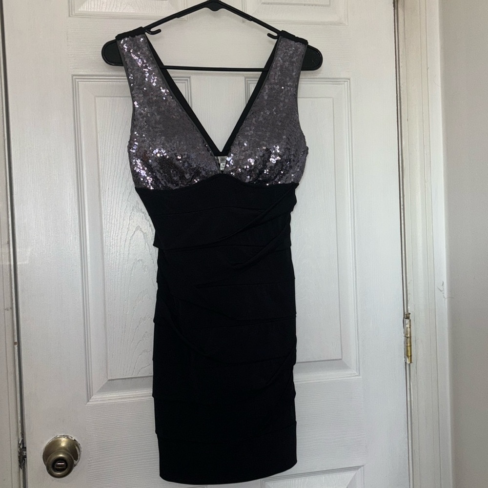 Black dress with grayish/purplish sequins